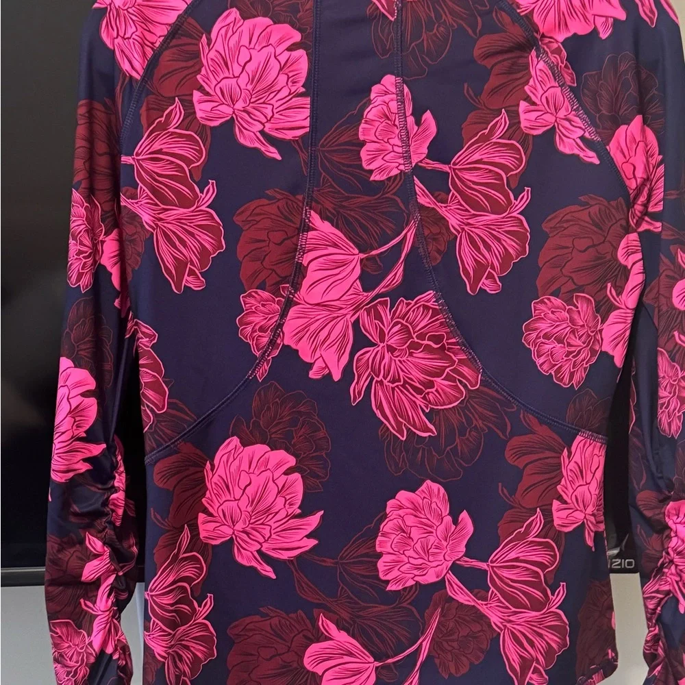 G/FORE Navy Long-Sleeve Top with Hot Pink Floral Print - Picture 4 of 4